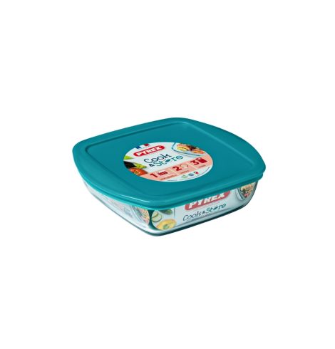 Pyrex cook & store dish square with plastic lid 1lt