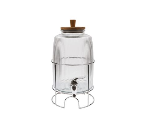 3L Glass dispenser with metal lid & stand