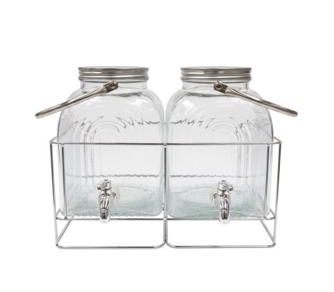 2X3L Glass dispenser with metal lid & stand