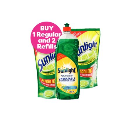 BUY 1 Sunlight Dishwashing Liquid regular 750ml + 2 Refills
