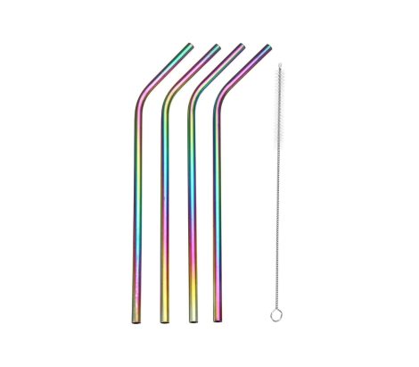 Straws – SSteel – colourful – Bent 5pc