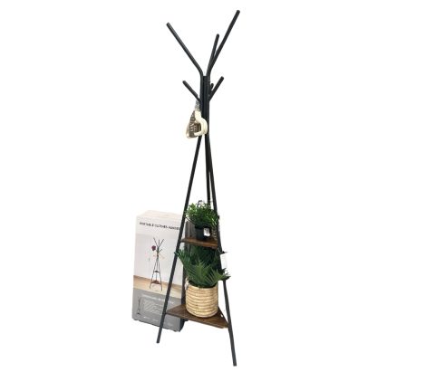 Coat Rack Modern Black with Shelves 1.8m