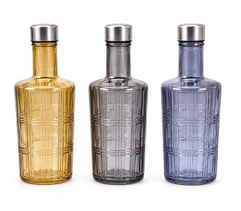 Crisscross Glass Bottle 1000ml 3Ass