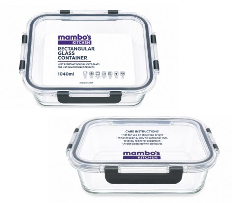 Glass Food Saver – Clip Lid – Rect – 1040ml