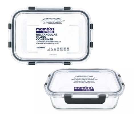 Glass Food Saver – Clip Lid – Rect – 1520ml