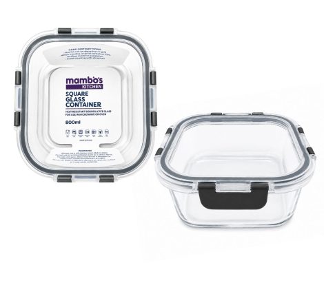Glass Food Saver – Clip Lid – Square – 800ml