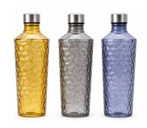 Hammered Glass Bottle 1000ml 3 Ass