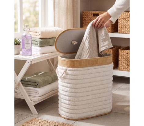 Laundry Storage Plush Oval Ribbed Cream